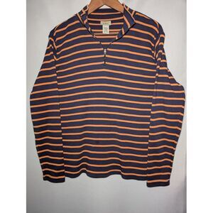 L.L. Bean 100% Cotton Quarter Zip Sweater Women's Large‎ Orange/ Navy Blue